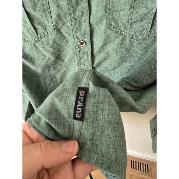 Prana Mens Large Button Down Shirt Long Sleeve Hiking Travel Green Size L - Picture 7 of 10